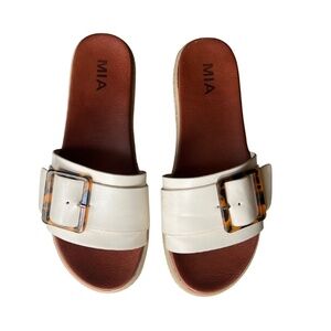 MIA Women's Cream Slide Sandals with Tortoiseshell Buckles
